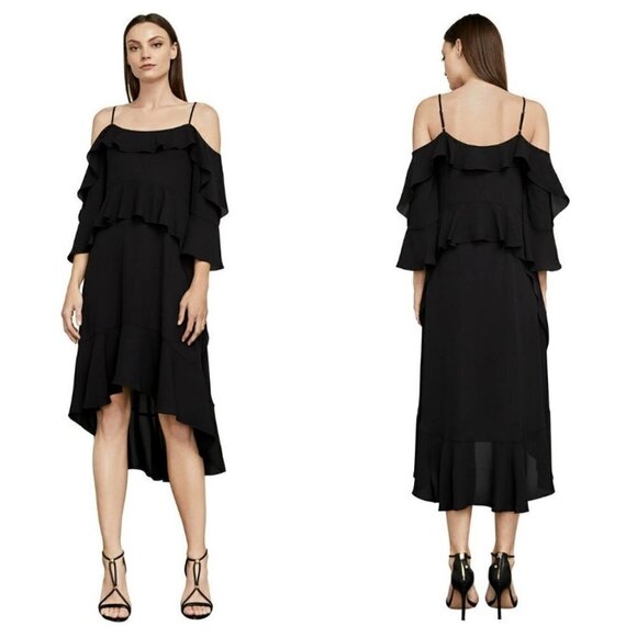 NWT BCBGMaxAzria Lorelie Black Asymmetrical Tiered Ruffled Vintage Dress - Picture 1 of 13